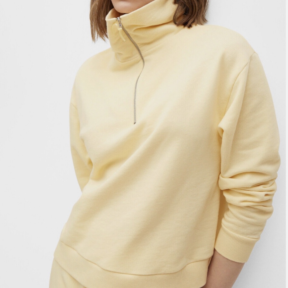 MANGO Women's Funnel Neck Cotton Sweatshirt Pastel Yellow Size XS